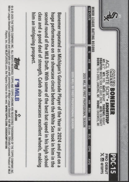 Caleb Bonemer 2025 Topps Chrome Pro Debut Gold Refractor 50/50 #PDC-15