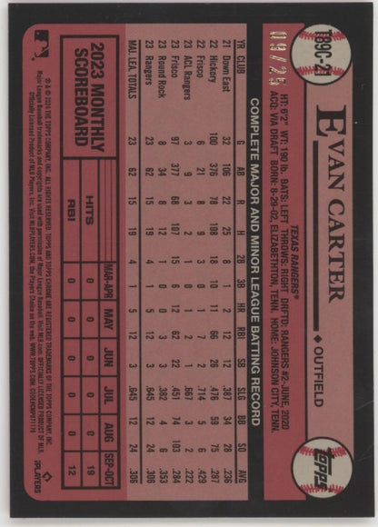 Evan Carter 2024 Topps Chrome 35th Anniversary Orange Mojo Refractor RC 09/25