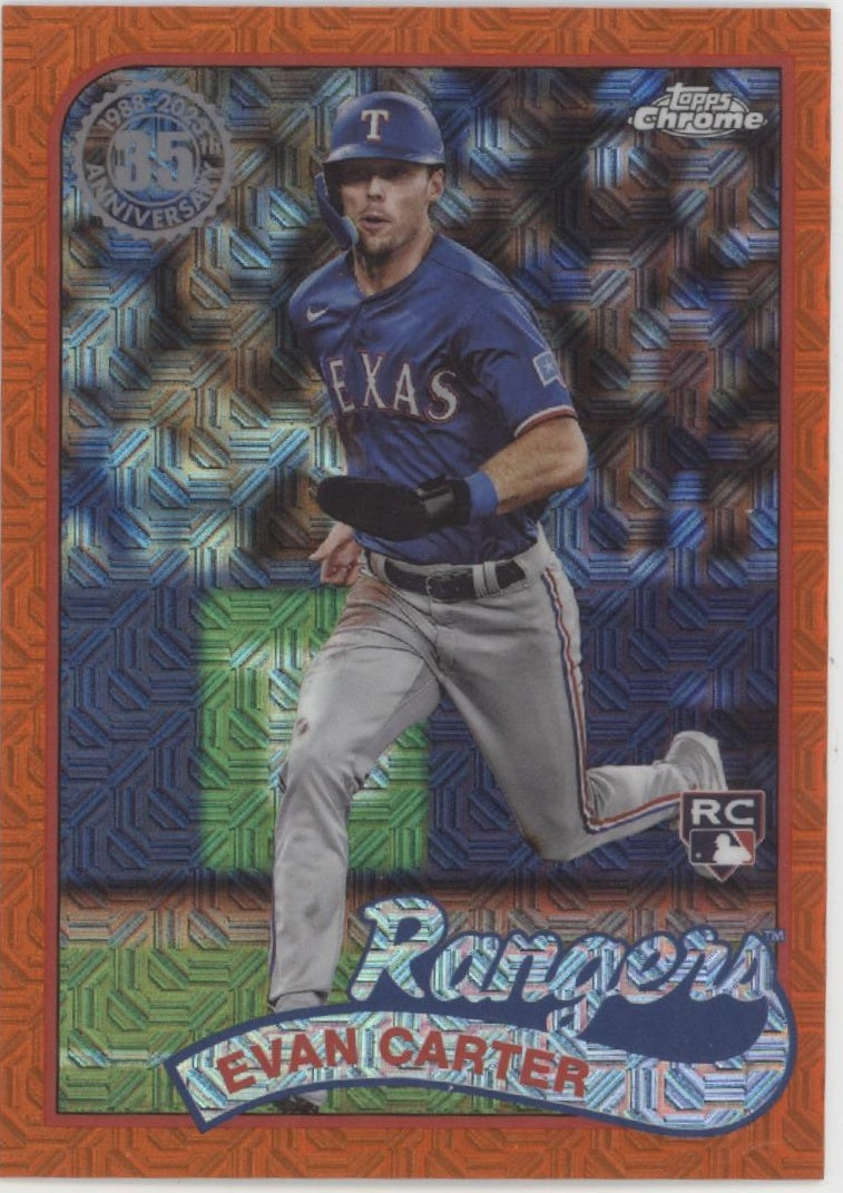 Evan Carter 2024 Topps Chrome 35th Anniversary Orange Mojo Refractor RC 09/25