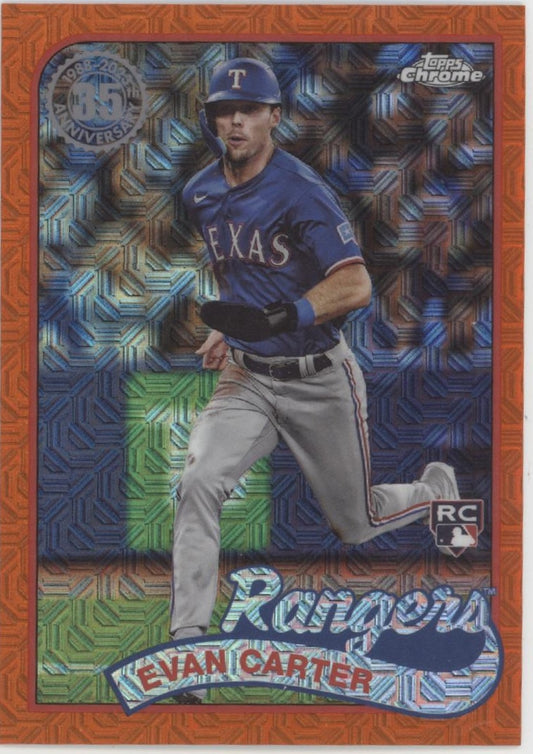 Evan Carter 2024 Topps Chrome 35th Anniversary Orange Mojo Refractor RC 09/25
