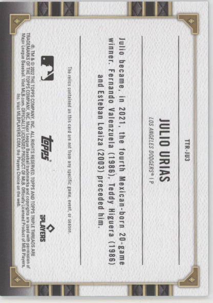 Julio Urias 2022 Topps Triple Threads Purple Swatch 16/27 #TTR-JU3