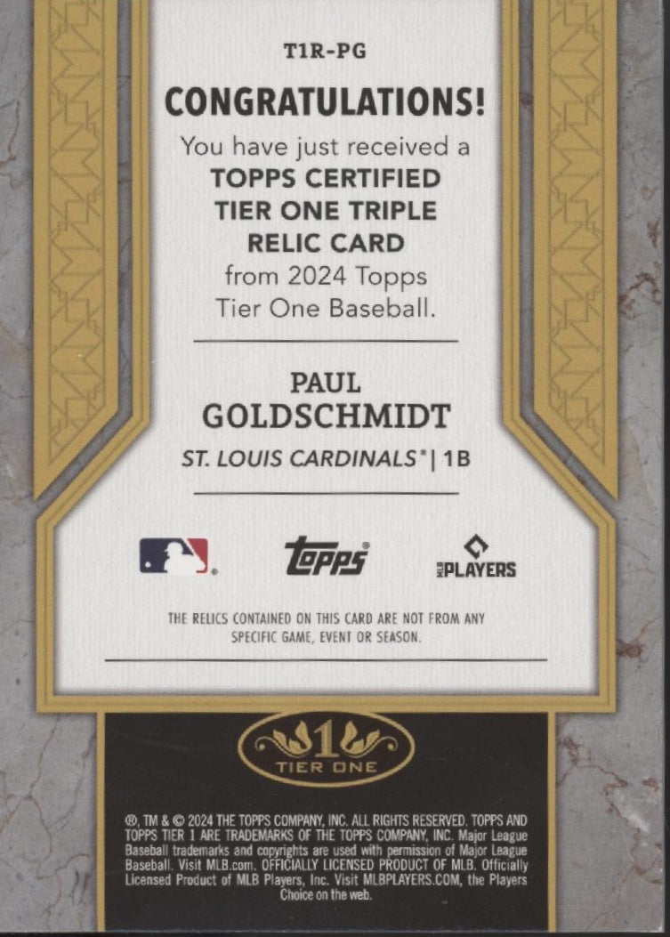 Paul Goldschmidt 2024 Topps Tier One Swatch 23/49 #T1R-PG