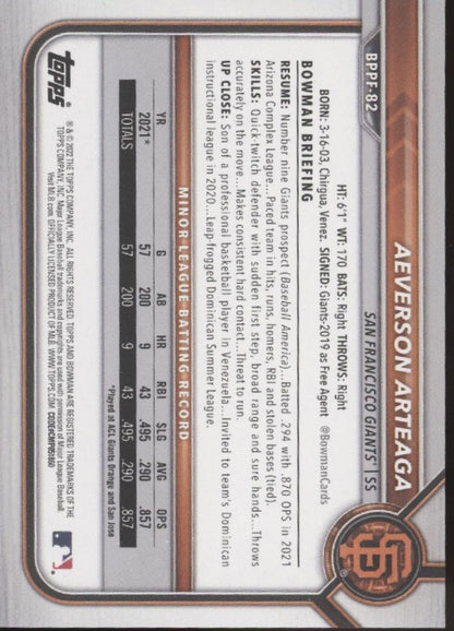 Aeverson Arteaga 2022 Bowman 1st Edition Prospects #BPPF-82