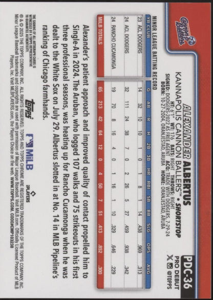 Alexander Albertus 2025 Topps Chrome Pro Debut Red Refractor Auto 5/5 #PDC-36