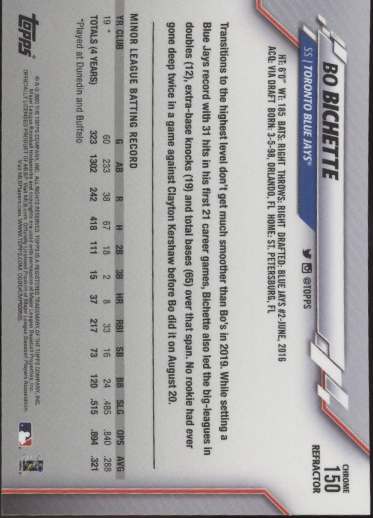 Bo Bichette 2020 Topps Chrome Refractor RC #150
