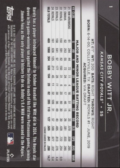 Bobby Witt Jr. 2025 Topps Chrome Black Green Refractor 44/99 #1