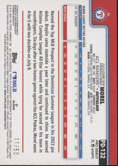 Braylin Morel 2025 Topps Pro Debut Gold Holo Auto 11/50 #PD-132