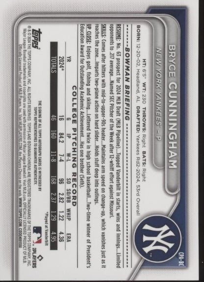Bryce Cunningham 2024 Bowman Chrome Auto #CPA-BC