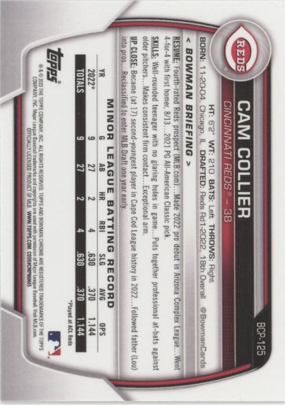 Cam Collier 2023 Bowman Chrome #BCP-125