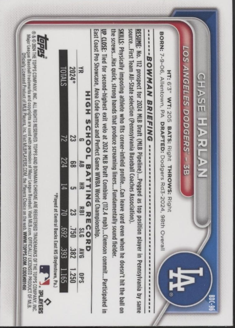 Chase Harlan 2024 Bowman Chrome Purple Refractor 225/250 #BDC-96