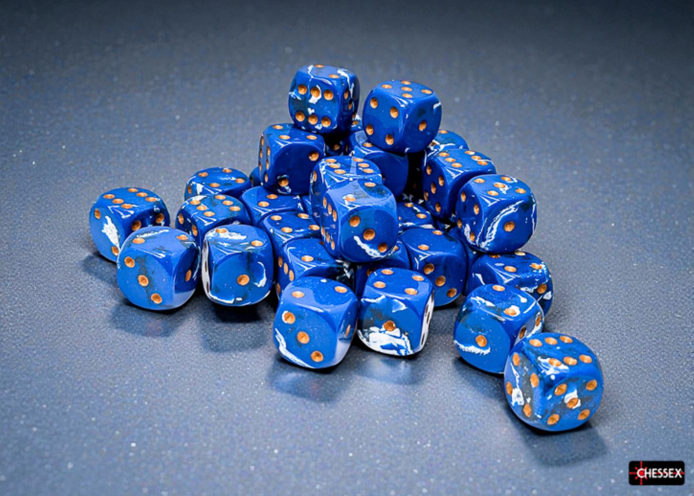 Chessex: Wavebreak/Gold 12mm d6 Dice Block (36 Dice)
