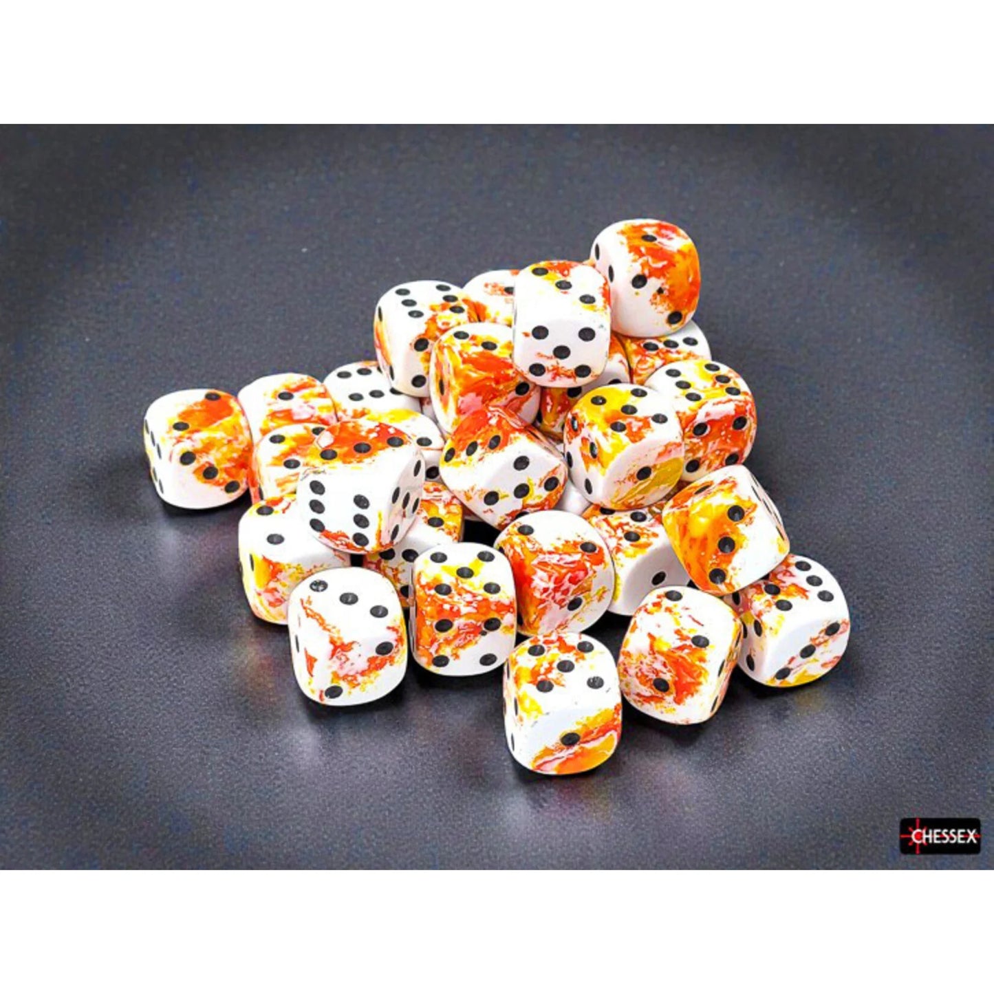 Chessex: Sunrise/Black 12mm d6 Dice Block (36 Dice)