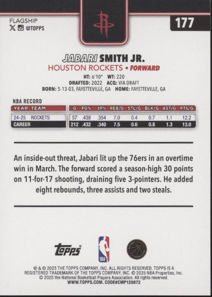 Jabari Smith Jr. 2025-26 Topps Flagship Orange Holo #177