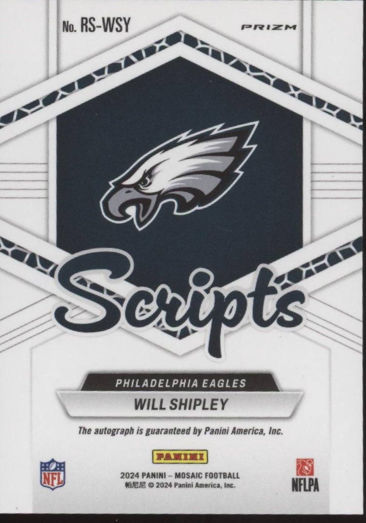 Will Shipley 2024 Panini Mosaic Scripts Prizm RC Auto #RS-WSY