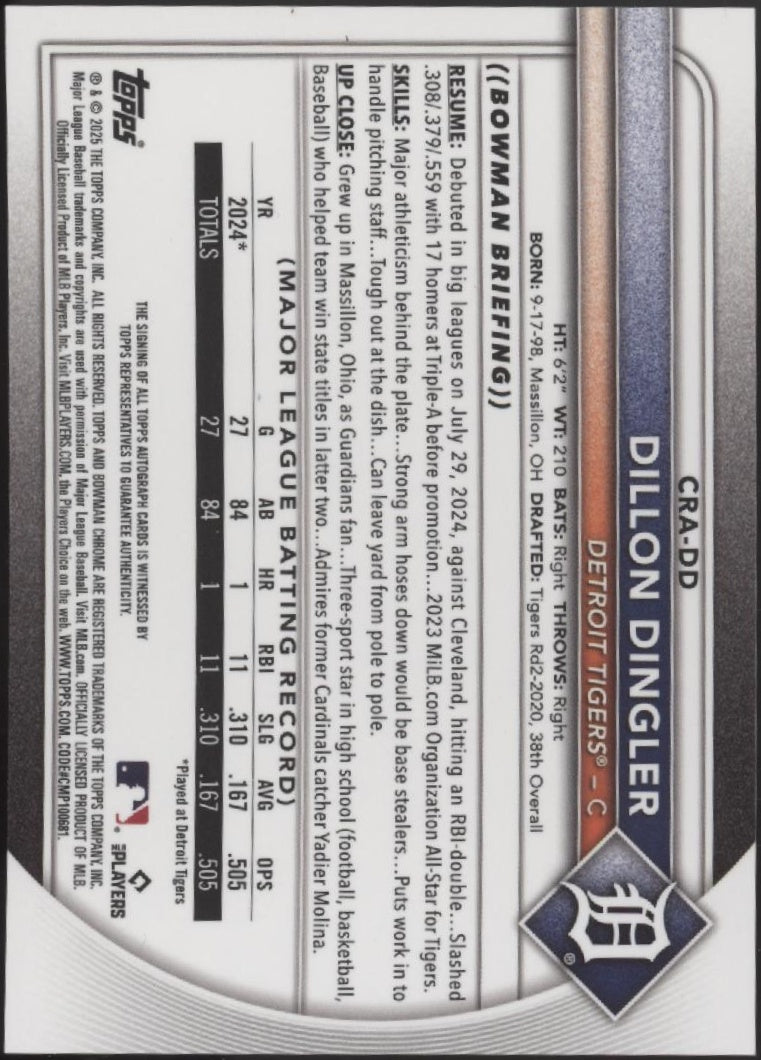 Dillon Dingler 2025 Bowman Chrome RC Auto #CRA-DD