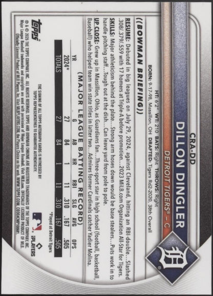 Dillon Dingler 2025 Bowman Chrome RC Auto #CRA-DD