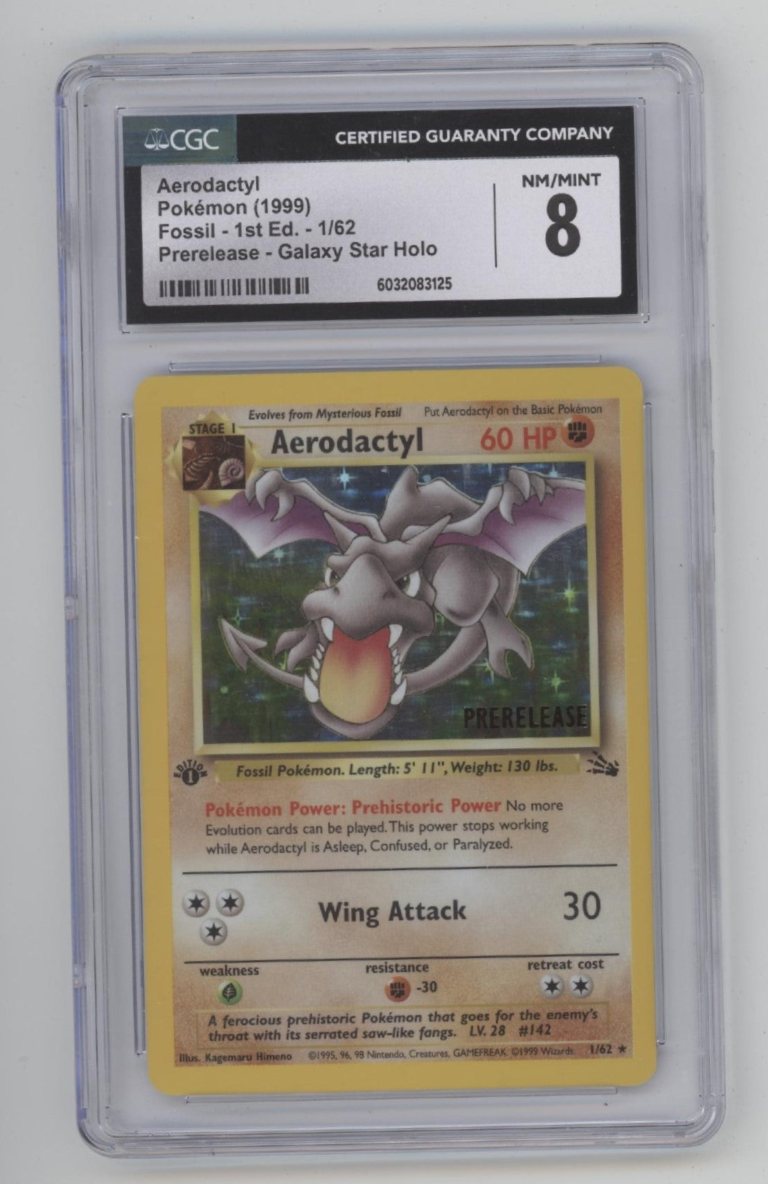 Aerodactyl Pokemon Fossil Prerelease Galaxy Star Holo 1st Edition #1 CGC 8