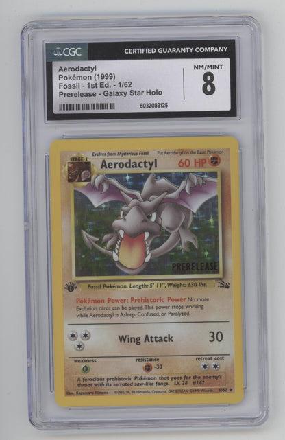 Aerodactyl Pokemon Fossil Prerelease Galaxy Star Holo 1st Edition #1 CGC 8
