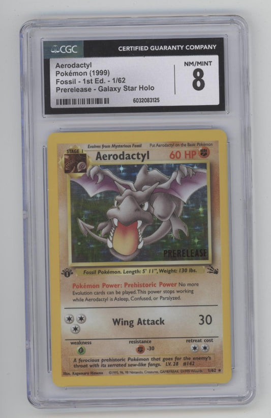 Aerodactyl Pokemon Fossil Prerelease Galaxy Star Holo 1st Edition #1 CGC 8