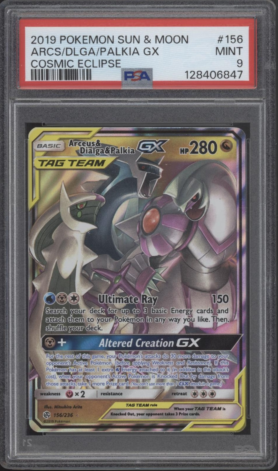 Arceus & Dialga & Palkia GX Pokemon Cosmic Eclipse Tag Team #156 PSA 9