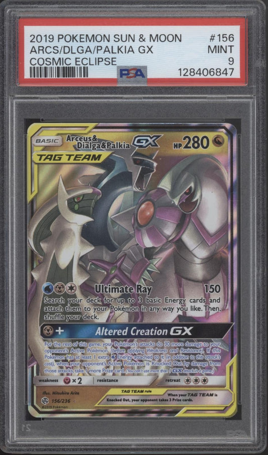 Arceus & Dialga & Palkia GX Pokemon Cosmic Eclipse Tag Team #156 PSA 9