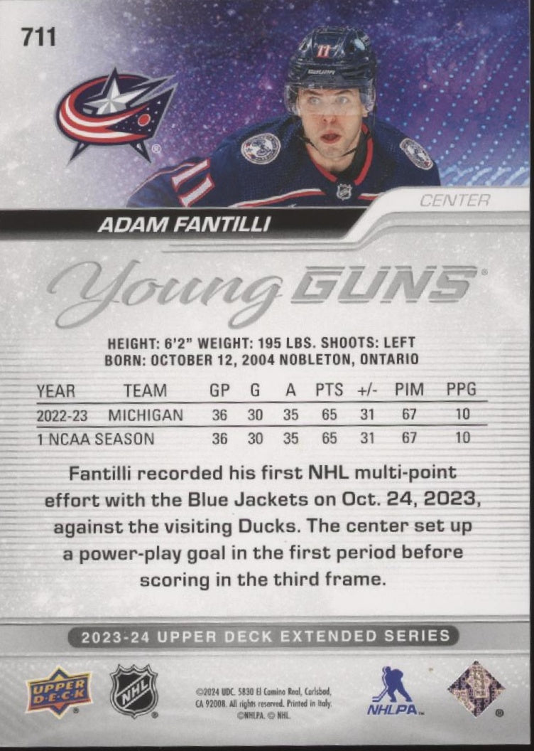 Adam Fantilli 2023-24 Upper Deck Extended Series Young Guns RC #711