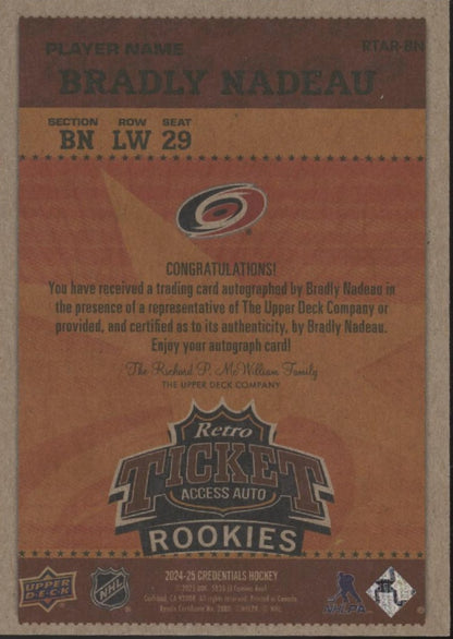 Bradley Nadeau 2024-25 Upper Deck Credentials Retro Ticket Access RC Auto