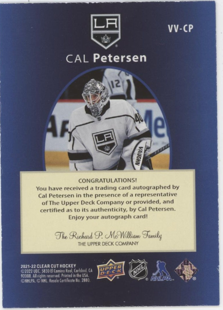 Cal Petersen 2021-22 Upper Deck Clear Cut SPX Auto #VV-CP