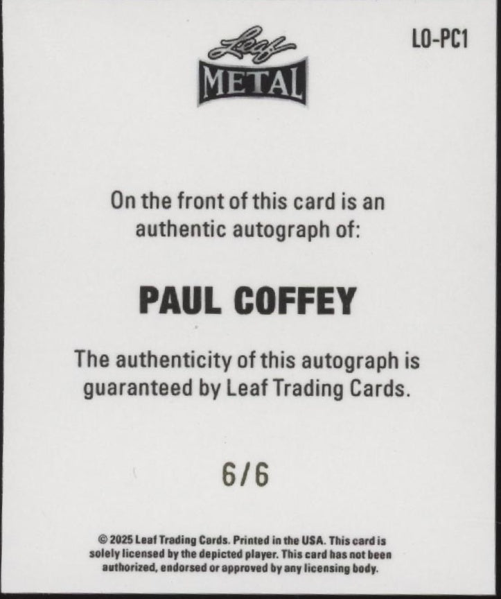 Paul Coffey 2025 Leaf Metal Mini Auto 6/6 #LO-PC1