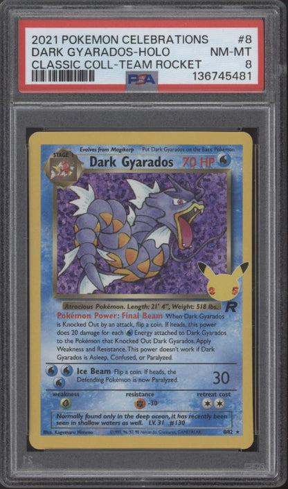 Dark Gyarados Pokemon Celebrations Classic Collection Team Rocket Holo #8 PSA 8