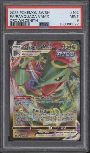 pokemon card value rayquaza vmax Crown Zenith Pull Art #102 PSA 9 condition:nm Style:Art Only (No Case) Rayquaza VMAX320 HP ☆ Vampiric Bloodline •
