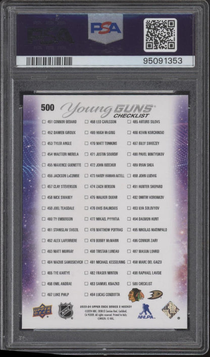Connor Bedard / Leo Carlsson 2023-24 Upper Deck Series 2 Young Guns RC PSA 9