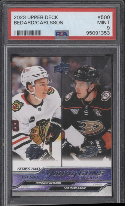 Connor Bedard / Leo Carlsson 2023-24 Upper Deck Series 2 Young Guns RC PSA 9