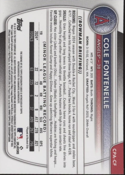Cole Fontenelle 2025 Bowman Chrome Prospects Auto #CPA-CF