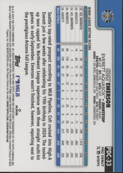 Colt Emerson 2025 Topps Chrome Pro Debut Green Refractor 54//99 #PDC-33