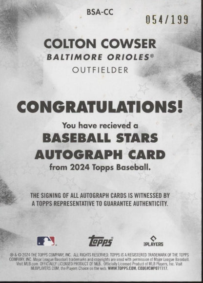 Colton Cowser 2024 Topps Stars Black RC Auto 054/199 #BSA-CC