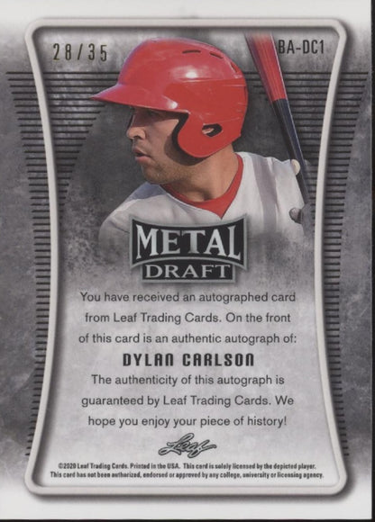 Dylan Carlson 2020 Leaf Metal Draft Blue Refractor 28/35 #BA-DC1