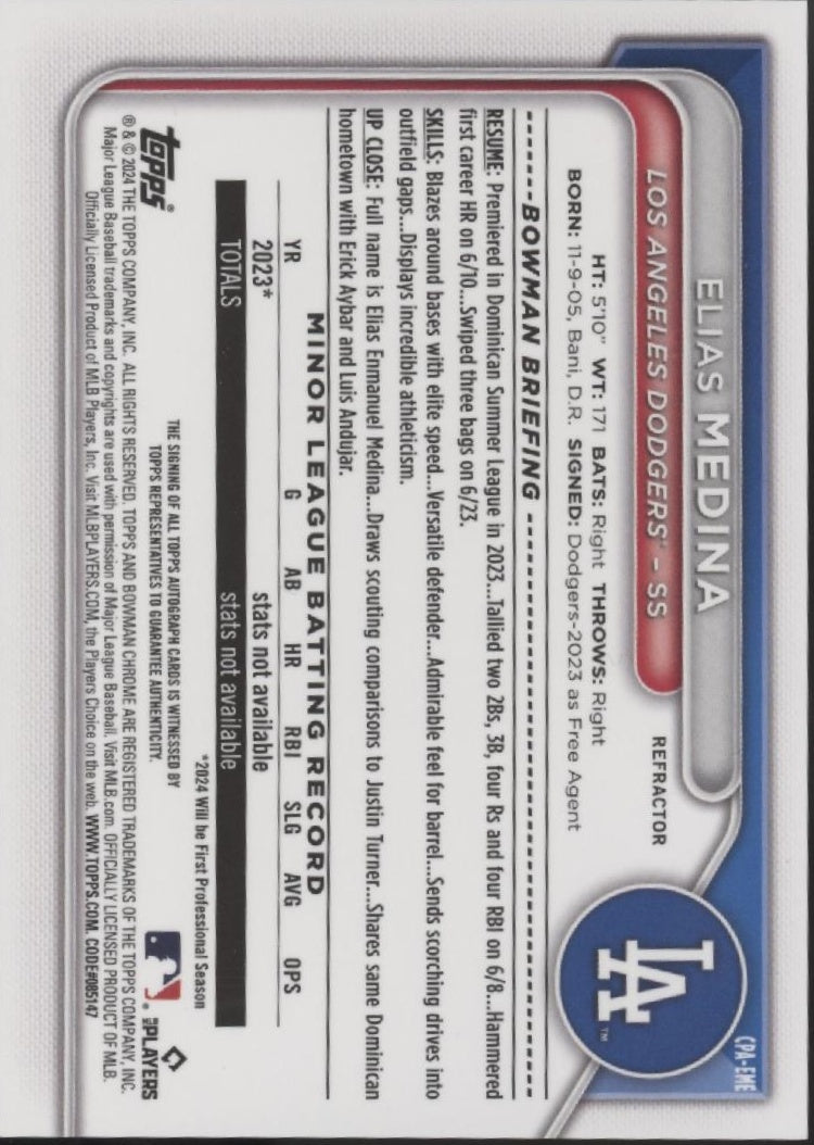Elias Medina 2024 Bowman Chrome Auto 028/499 #CPA-EME