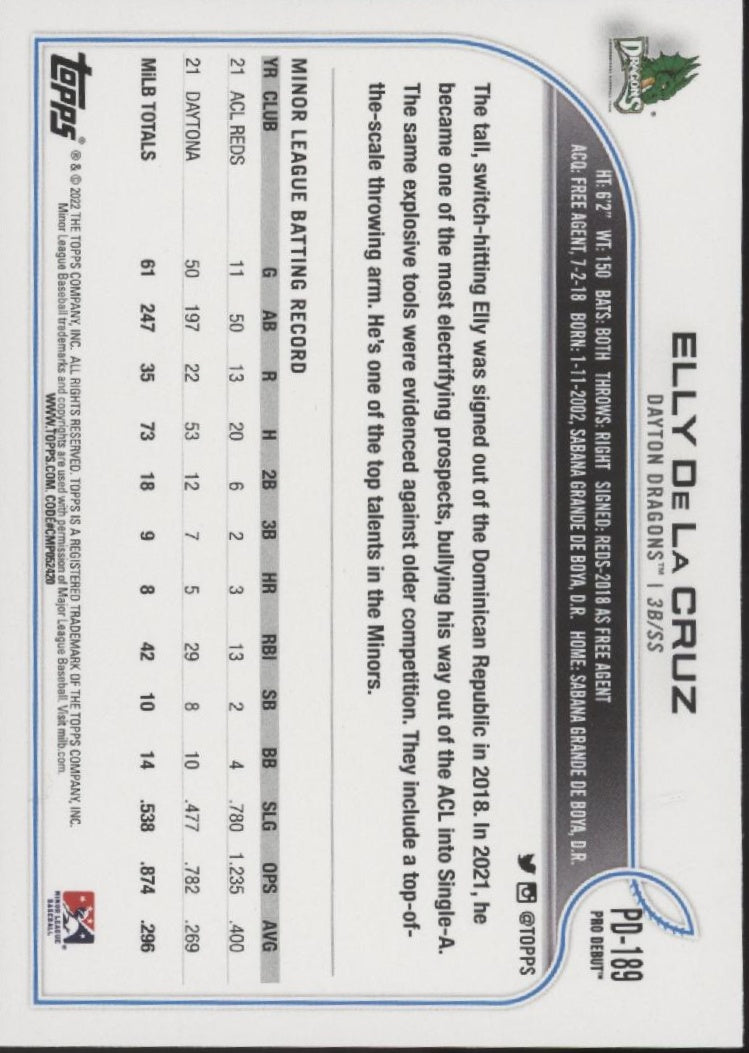 Elly De La Cruz 2022 Topps Pro Debut #PD-189 #1