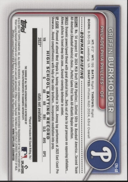 Griffin Burkholder 2024 Bowman Chrome Auto #CPA-GB