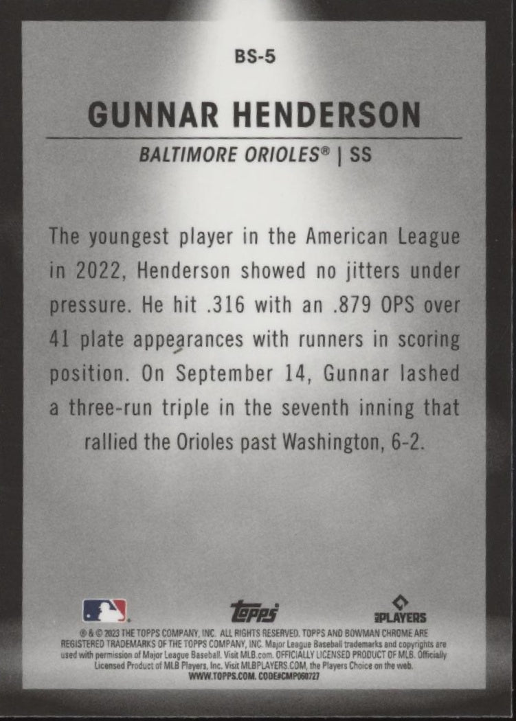 Gunnar Henderson 2023 Bowman Chrome Spotlight Refractor RC #BS-5