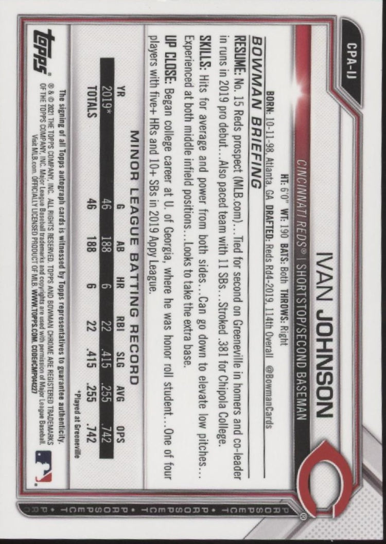 Ivan Johnson 2021 Bowman Chrome Prospects Auto #CPA-IL