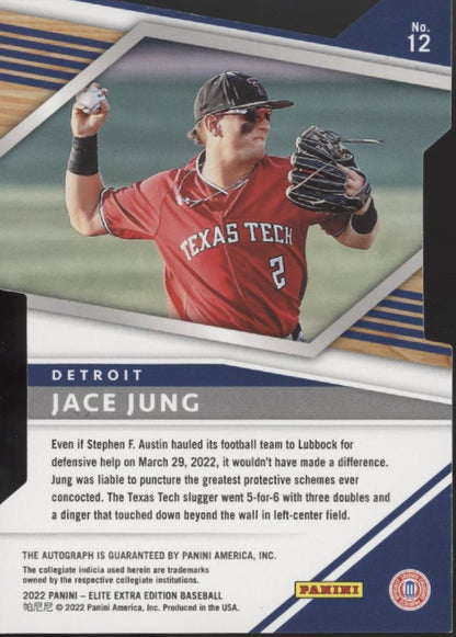 Jace Jung 2022 Panini Elite Extra Edition Aspirations Blue Die-Cut Auto 57/75