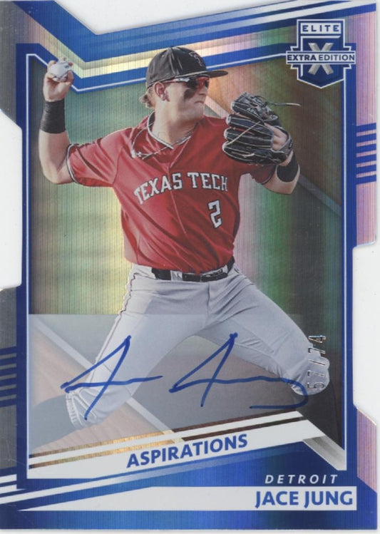 Jace Jung 2022 Panini Elite Extra Edition Aspirations Blue Die-Cut Auto 57/75