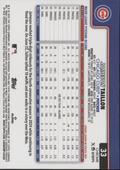 Jameson Taillon 2025 Topps Chrome Orange Ray Wave Refractor 25/25 #33