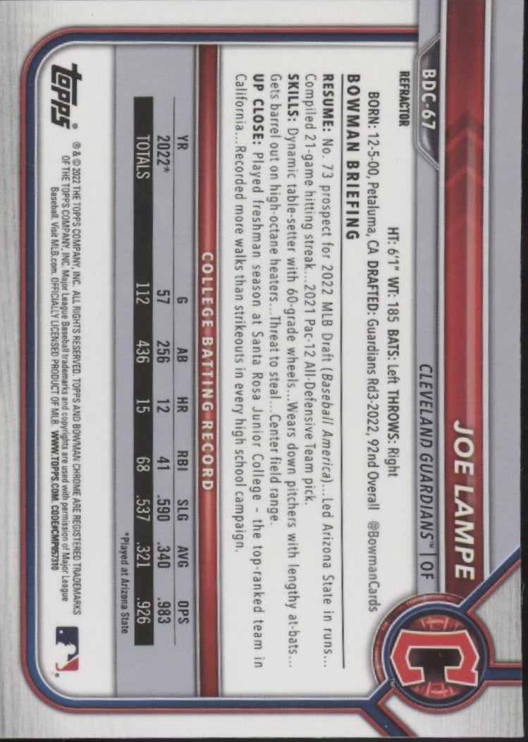 Joe Lampe 2022 Bowman Chrome Prospects Refractor #BDC-67