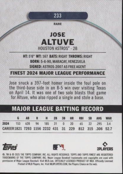 Jose Altuve 2025 Topps Finest Rare Green Refractor 19/25 #233