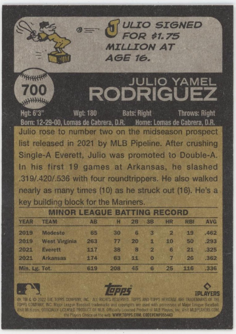 Julio Rodriguez 2022 Topps Heritage RC #700 #1