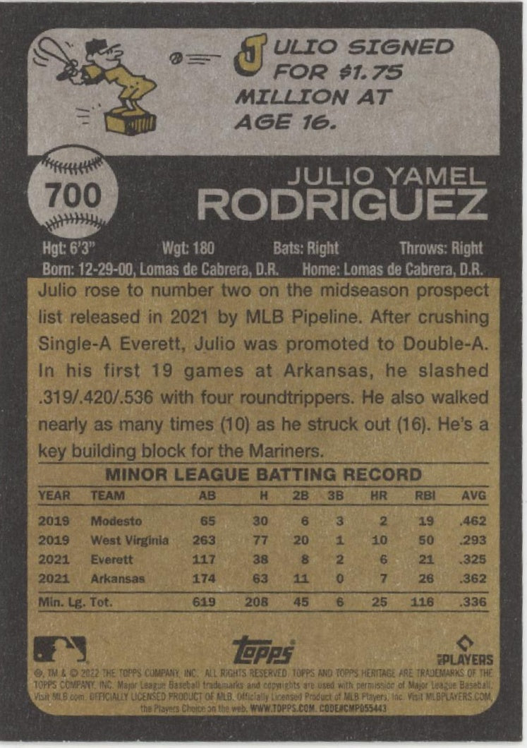 Julio Rodriguez 2022 Topps Heritage RC #700 #2
