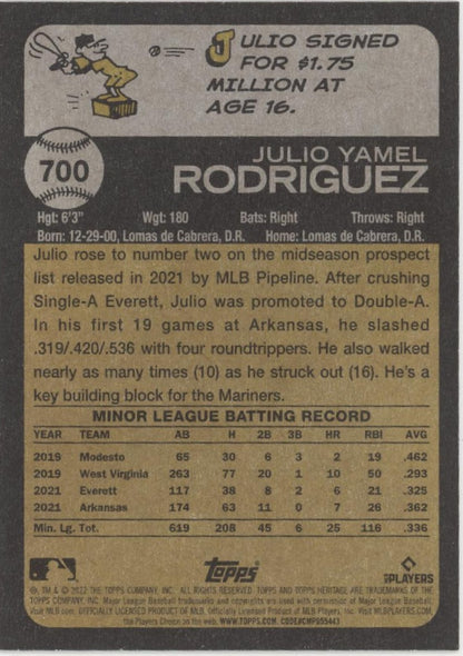 Julio Rodriguez 2022 Topps Heritage RC #700 #2